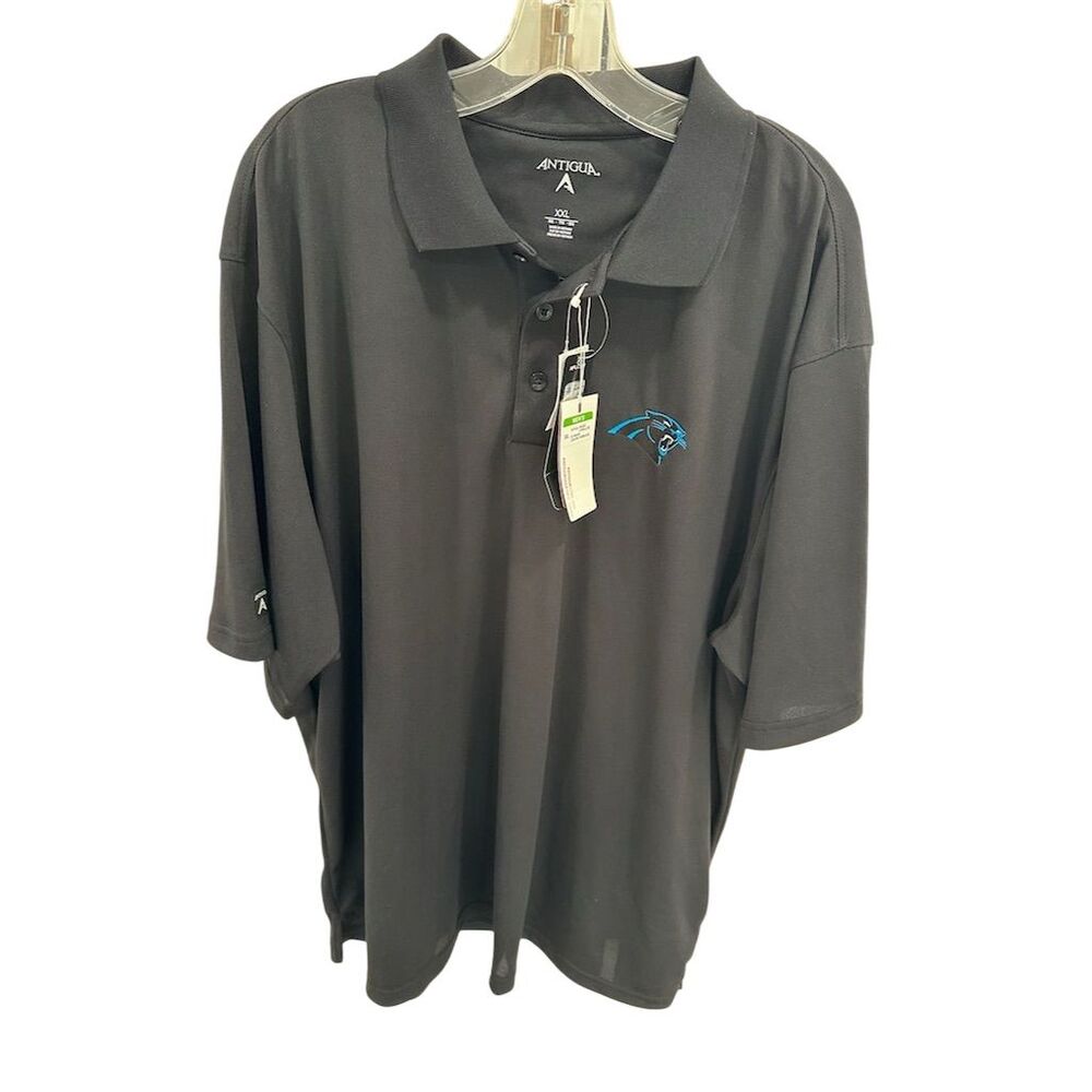 NWT Antigua Carolina Panthers‎ Men's 2XL Black Polo Shirt Short Sleeve SI15